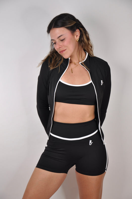 Conjunto de borde top, shorts y chaqueta (3 piezas)