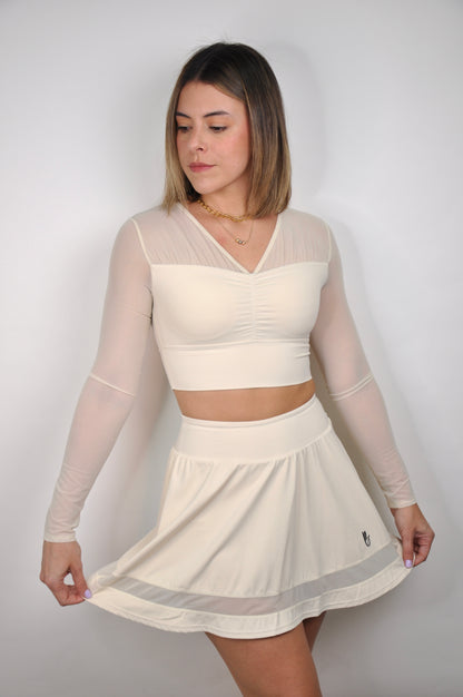 Conjunto manga larga mesh y falda