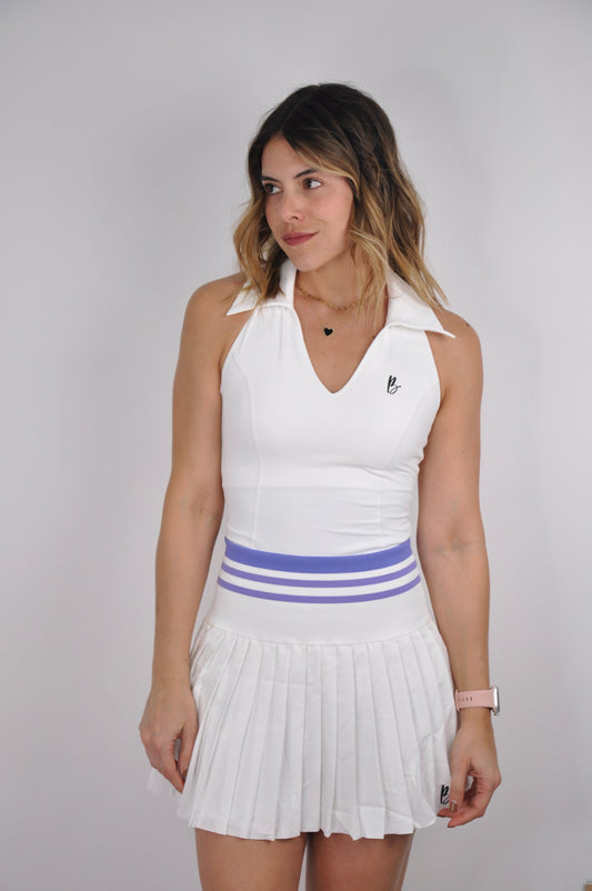 Conjunto top con cuello y falda plisada