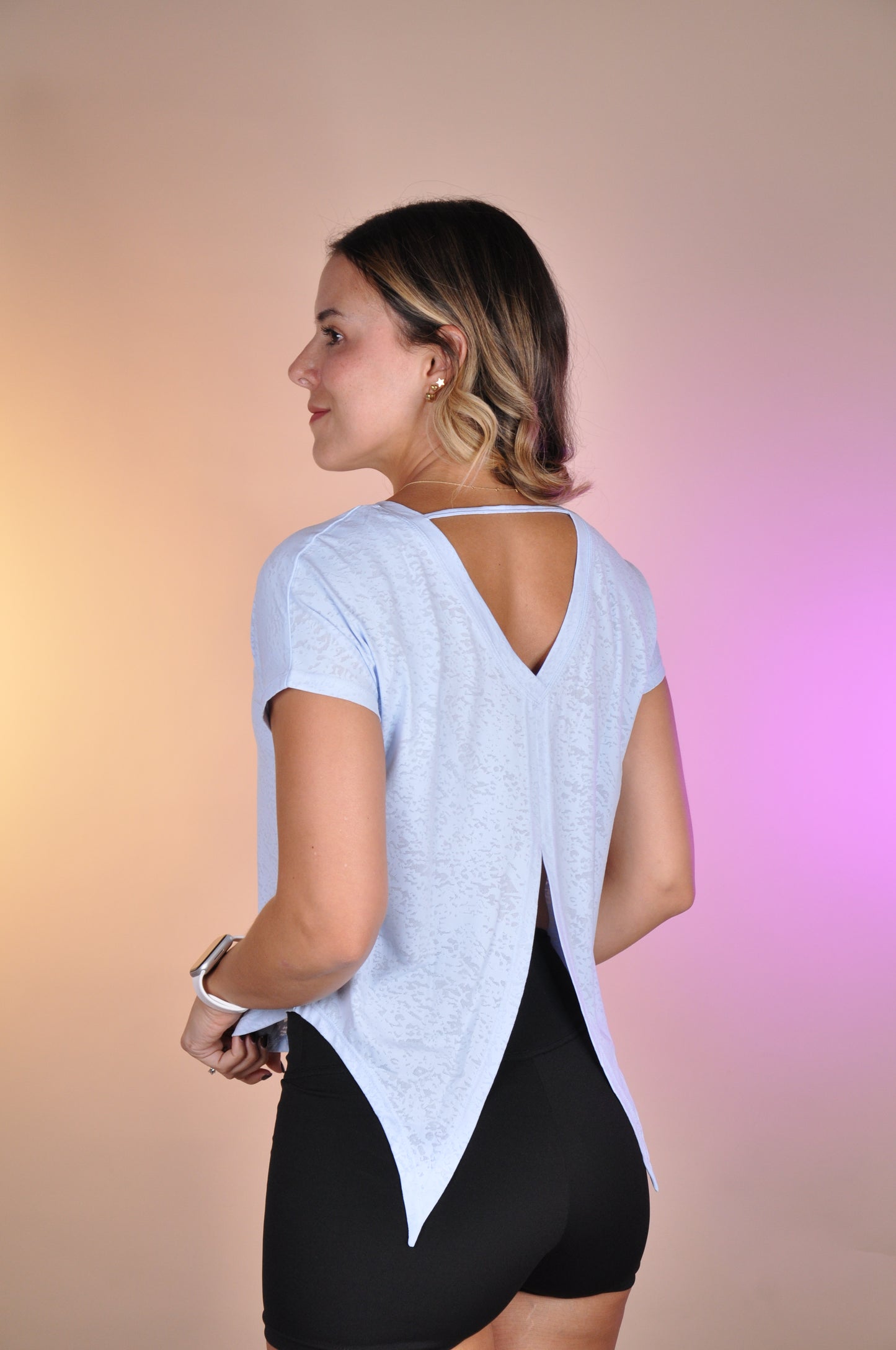 Top manga corta open back