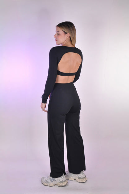 Conjunto manga larga y flared pants