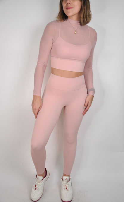 Conjunto top manga larga mesh y leggings
