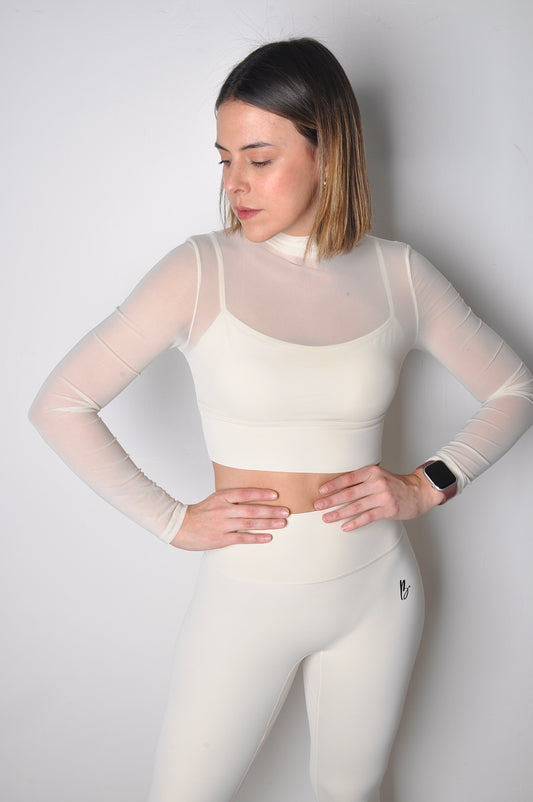 Conjunto top manga larga mesh y leggings