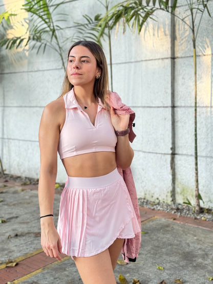 Conjunto top cuello y falda