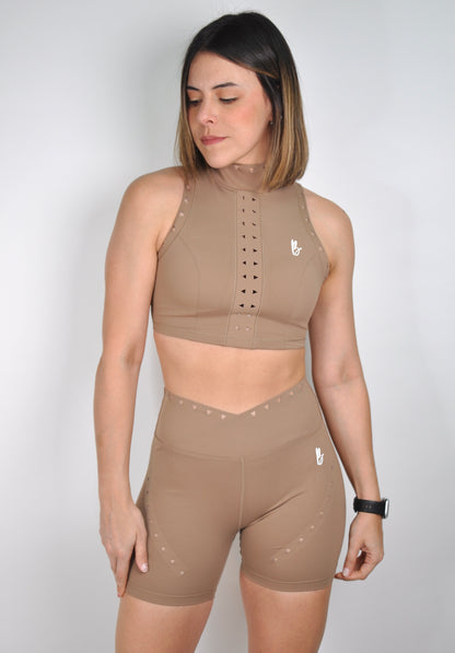 Conjunto top halter y bikers cutout