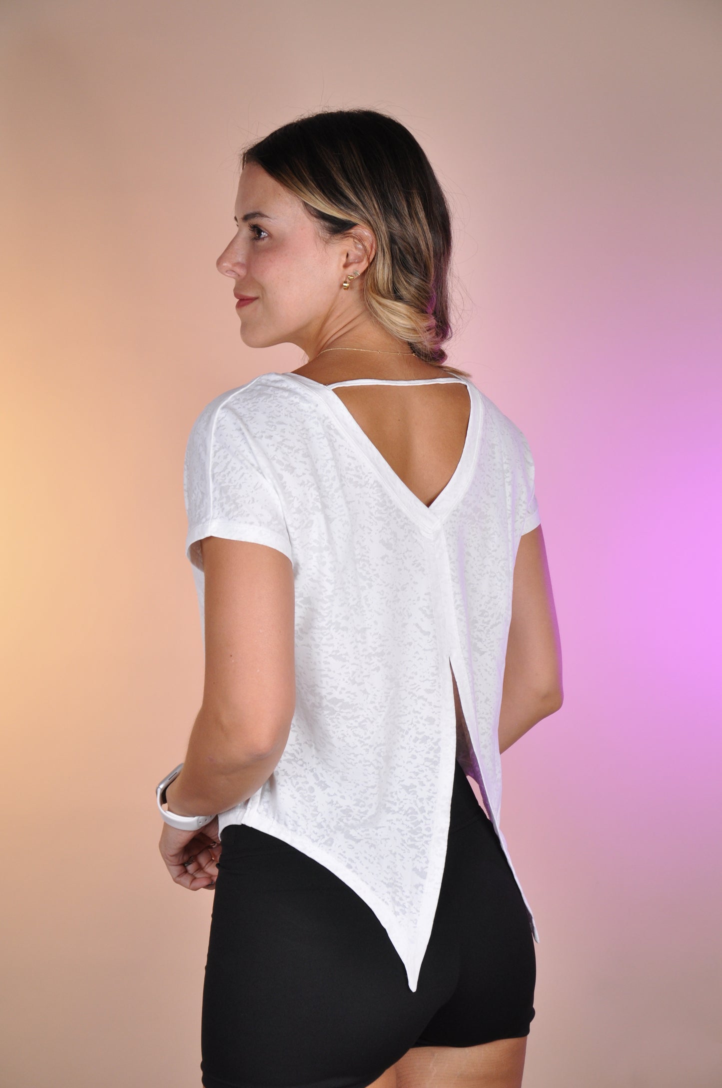 Top manga corta open back
