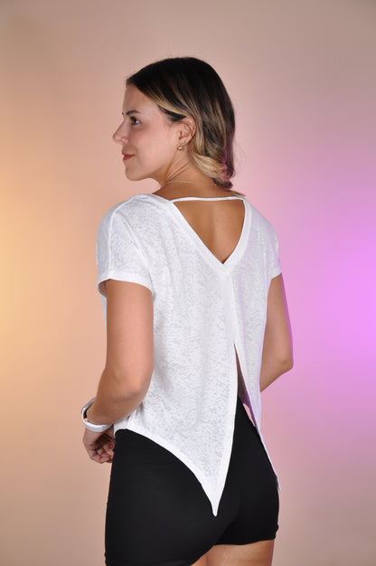 Top manga corta open back