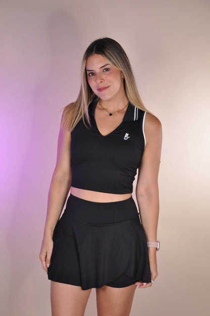 Conjunto top con cuello y falda asimetrica