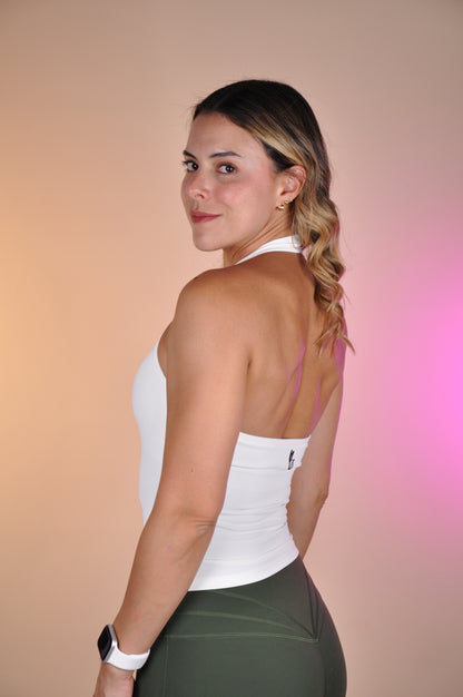 Top backless con flor