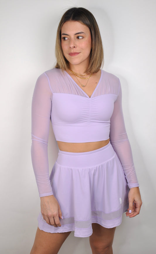Conjunto manga larga mesh y falda