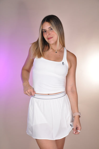 Conjunto top largo y falda con borde