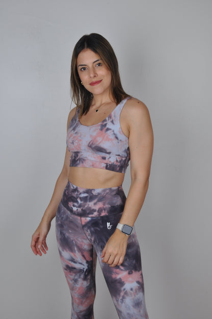 Conjunto tie dye top cruzado de leggings