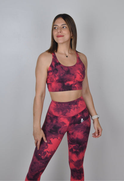 Conjunto tie dye top cruzado de leggings